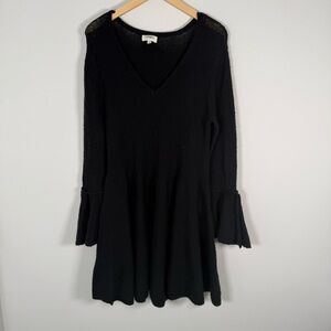 Umgee BOHO Knubby Knit Peplum Bell Sleeve Midi Sweater Dress Black Size‎ Medium